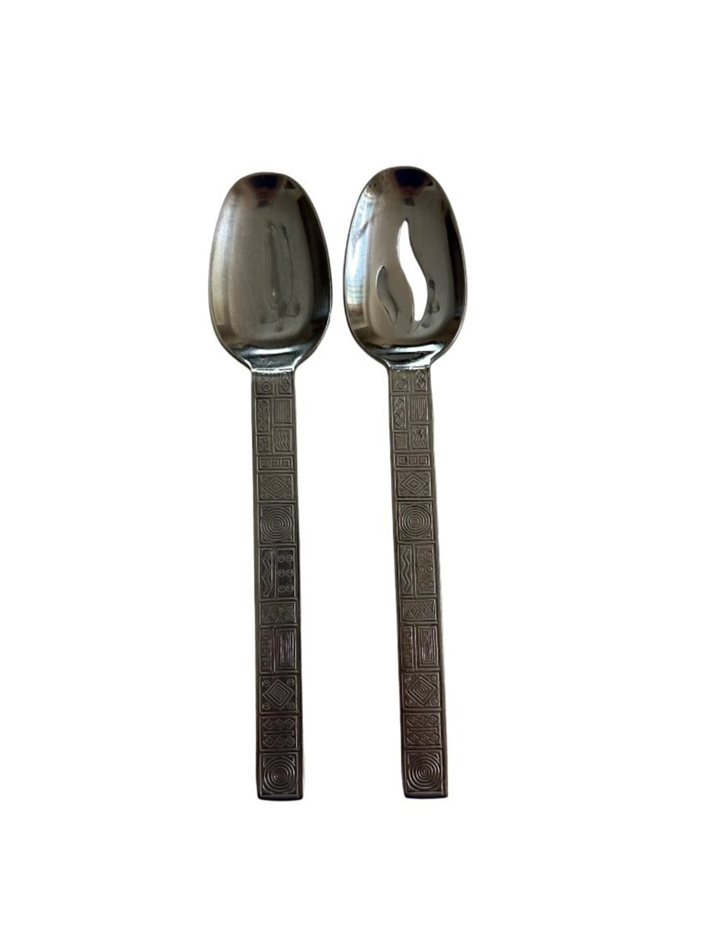 Serving Spoon Stainless Steel Aztec Pattern JPF3 JCPenney Flatware Slotted 2 PCS